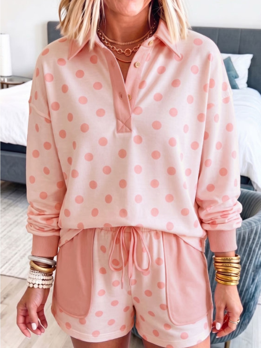 Women’s Pink Polka Dot Set - Top & Shorts